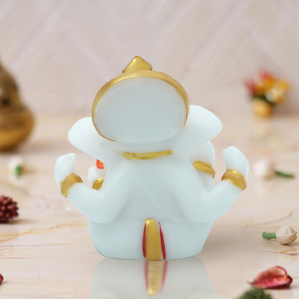 Premium White & Gold Ganesh Idol for Car Dashboard, Home & Office Decor – 6cm
