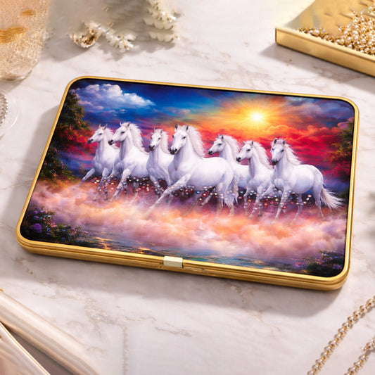 7 Running White Horses Wall Painting with Light – Luxury Vastu Home Decor Frame