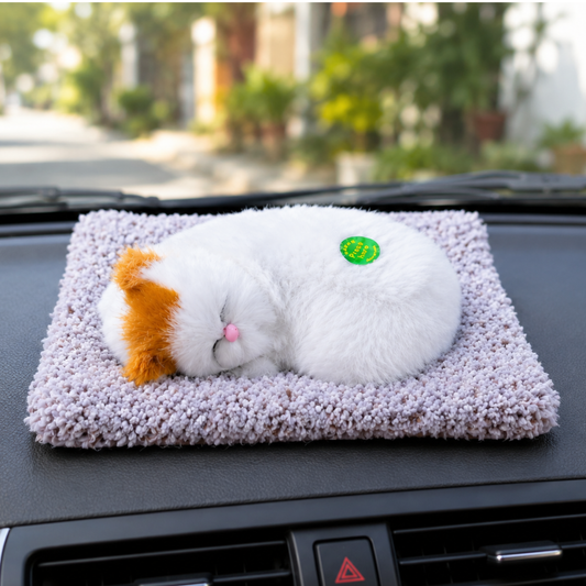 Cute Sleeping Cat Car Dashboard Decor | Realistic Plush Cat Showpiece for Car, Home & Office (Multicolor)