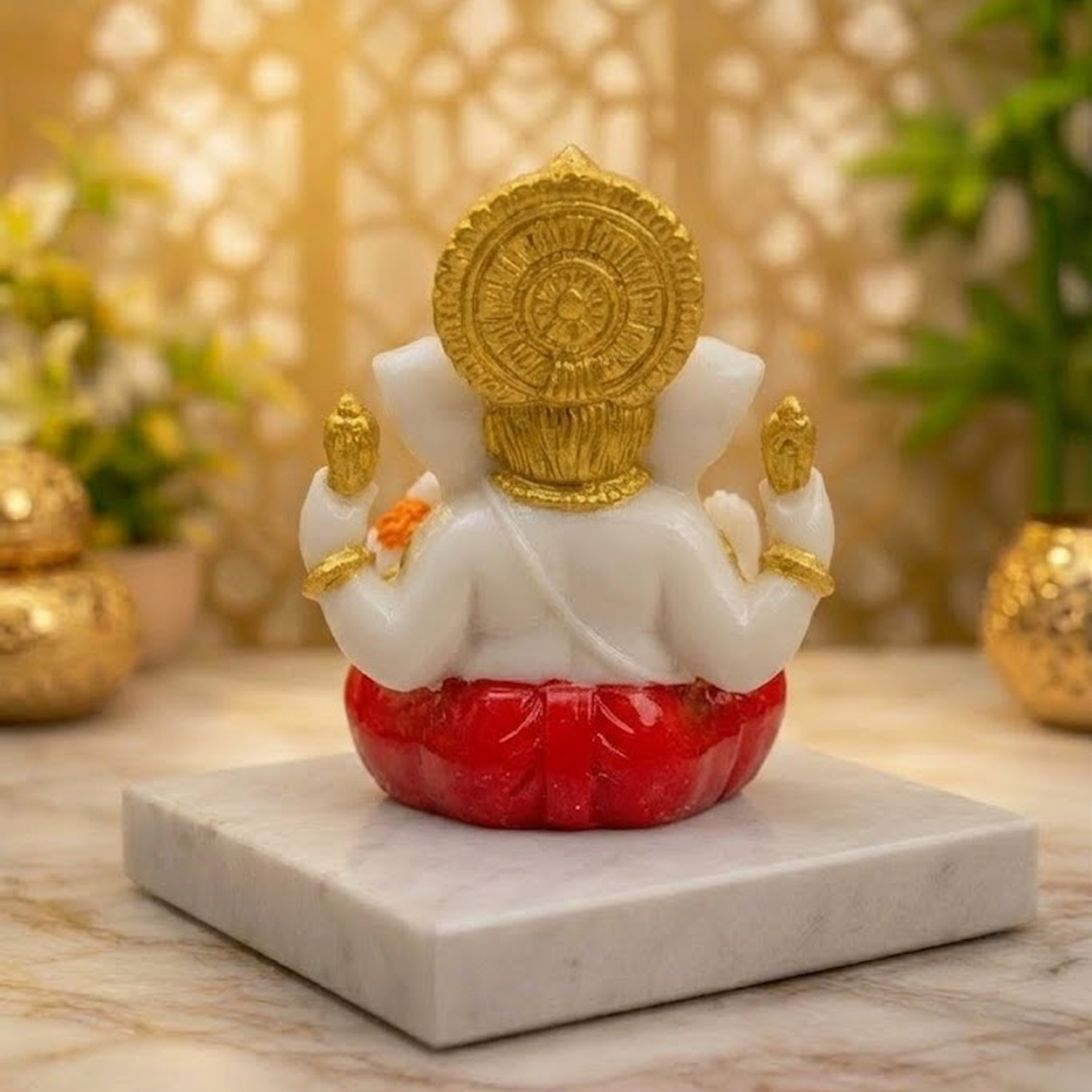 Premium White & Gold Ganesh Idol for Car Dashboard, Home & Office Decor – 6cm