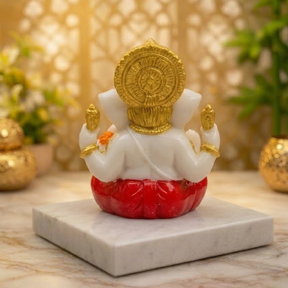 Premium White & Gold Ganesh Idol for Car Dashboard, Home & Office Decor – 6cm